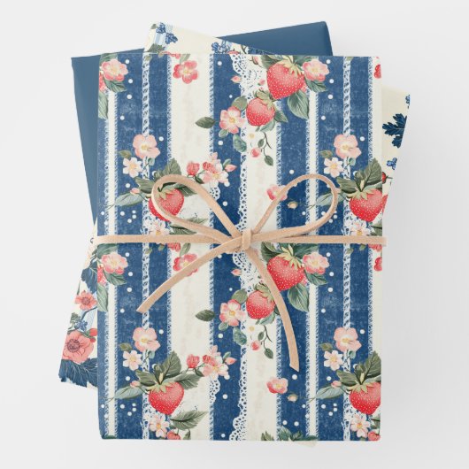 Zwei Erdbeeren und eine solide Farbe Geschenkpapier Set (Beispiel)