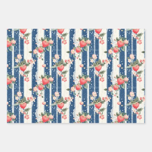 Zwei Erdbeeren und eine solide Farbe Geschenkpapier Set (Vorderseite)