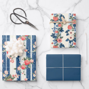 Zwei Erdbeeren und eine solide Farbe Geschenkpapier Set