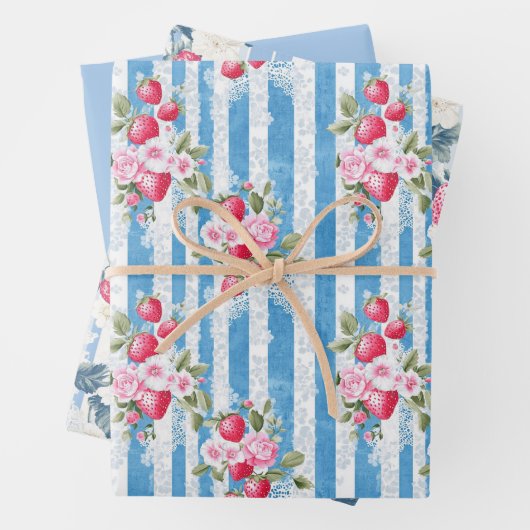 Zwei Erdbeeren und eine solide Farbe Geschenkpapier Set (Beispiel)