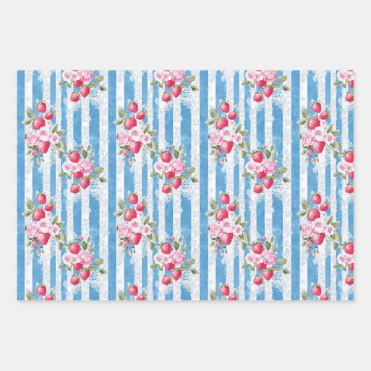 Zwei Erdbeeren und eine solide Farbe Geschenkpapier Set (Vorderseite)