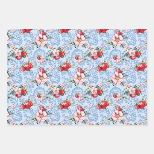 Zwei Erdbeeren und eine solide Farbe Geschenkpapier Set (Vorderseite 2)