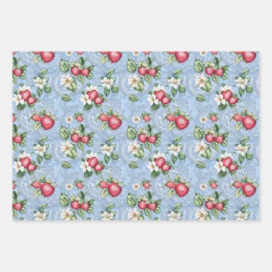 Zwei Erdbeeren und eine solide Farbe Geschenkpapier Set (Vorderseite)