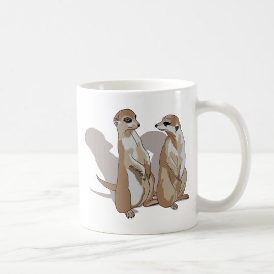 zwei Erdmännchen mit Schatten Kaffeetasse