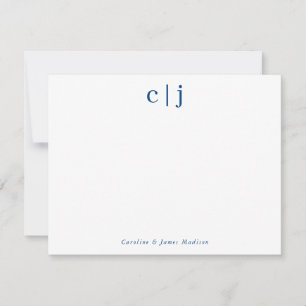 Zwei erste Monogramm Navy Blue Couple Stationery Mitteilungskarte