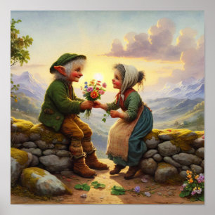 Zwei erwachsene Munchkin-Charaktere mit vintage Ch Poster