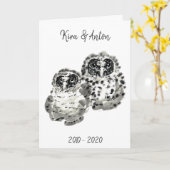 Zwei Eule-Küken, Saumfarbe Karte (Gelbe Blume)