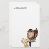 Zwei Eulen auf Niederlassungs-Aquarell | addieren Briefpapier (Vorne/Hinten)