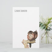 Zwei Eulen auf Niederlassungs-Aquarell | addieren Briefpapier (Stehend Vorderseite)