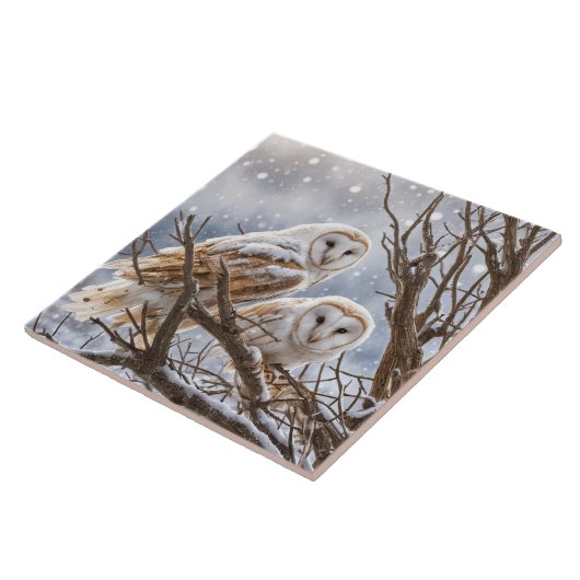 Zwei Eulen im Schnee Hübsch saisonale Fliese (Seite)
