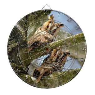 Zwei Eulen im Wald, Vögel, Wildtiere Dart Board Dartscheibe