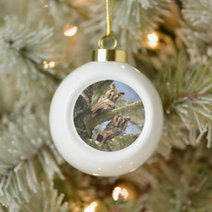 Zwei Eulen im Wald, Vögel, Wildtiere Keramik Bal Kugel-Ornament