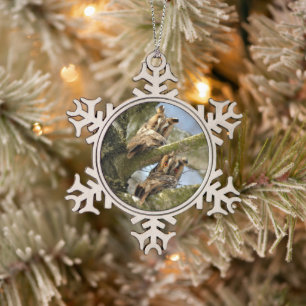 Zwei Eulen im Wald, Vögel, Wildtiere Snowflake P Schneeflocken Zinn-Ornament