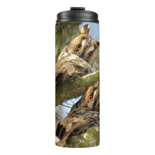 Zwei Eulen im Wald, Vögel, Wildtiere Thermal Tum Thermosbecher