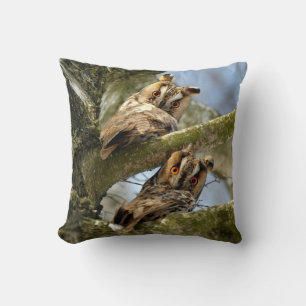 Zwei Eulen im Wald, Vögel, Wildtiere Throw Pillo Kissen