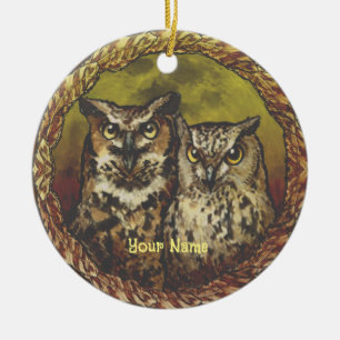 Zwei Eulen Keramik Ornament