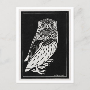 Zwei Eulen Vintage-Illustration Postkarte