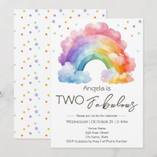 Zwei fabelhafte Regenbogen-Kindergeburtstag Einladung