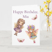 Zwei Fairy Butterfly Girls Geburtstagskarte Karte (Gelbe Blume)