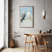 Zwei Falken auf einem Zweig gegen einen klaren Him Poster