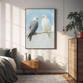 Zwei Falken auf einem Zweig gegen einen klaren Him Poster