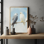 Zwei Falken auf einem Zweig gegen einen klaren Him Poster