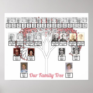 Zwei Familien Pink Fraktal Tree Foto Name Poster