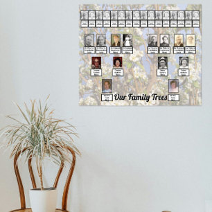 Zwei Familienstammbäume auf weißen Blüten Foto Poster