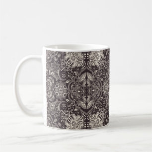 Zwei Farben Nahtloses Vintage-Muster. Kontur arabi Kaffeetasse