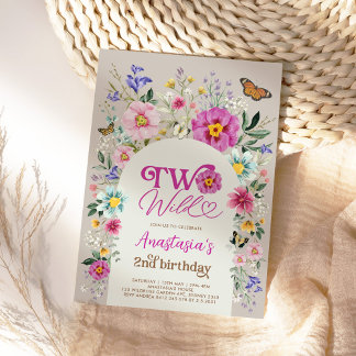 ZWEI farbenfrohe Boho Wildblume 2. Geburtstag Einladung