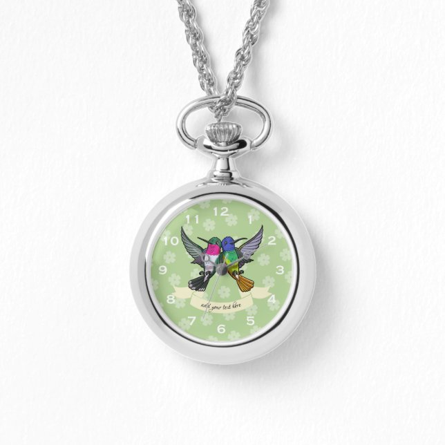 Zwei farbenfrohe Hovering Hummingbird Friends Cart Armbanduhr (Vorderseite)