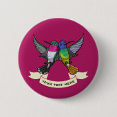 Zwei farbenfrohe Hovering Hummingbirds Cartoon Button (Vorderseite)