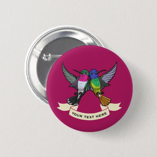 Zwei farbenfrohe Hovering Hummingbirds Cartoon Button (Vorne & Hinten)