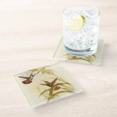 Zwei farbenfrohe Hummingbirds streben nach derselb Glasuntersetzer (Schrägansicht)