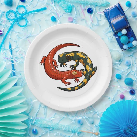 Zwei farbenfrohe Lächelnde Salamander verliefen Ca Pappteller (Party)