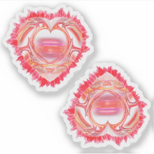 Zwei farbenfrohe, pulsierende Herz-Custom-Schnitt Aufkleber (Vorderseite)