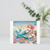 Zwei farbenfrohe und schöne Meerjungfrauen Postkarte (Stehend Vorderseite)