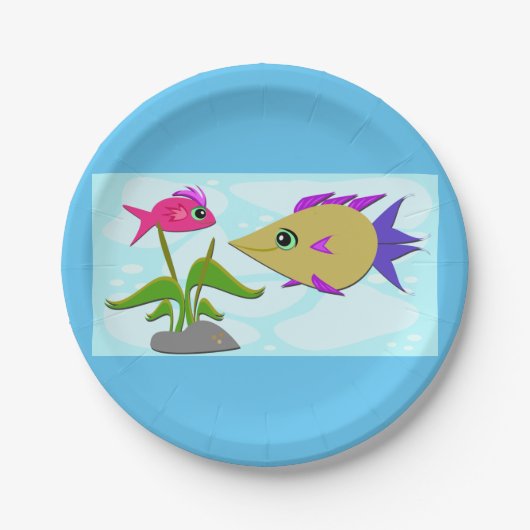 Zwei farbige Fische Pappteller (Vorderseite)