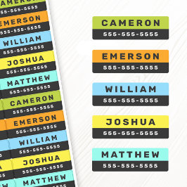 Zwei farbige Namen und Telefonnummer wasserdicht Etiketten