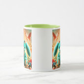 Zwei farbige Plüschkaninchen mit Schmetterlingen. Tasse (Zentrum)