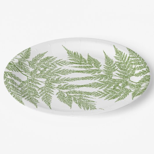 Zwei Farn-Wedel-Silhouette Pappteller (Schrägansicht)