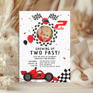 Zwei Fast-2. Geburtstagskinder Niedlich Red Racing Einladung