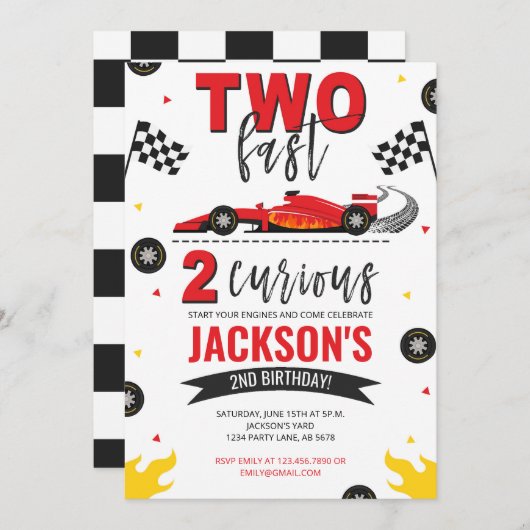 Zwei Fast 2 Neugierige Rot Einladung (Vorne/Hinten)