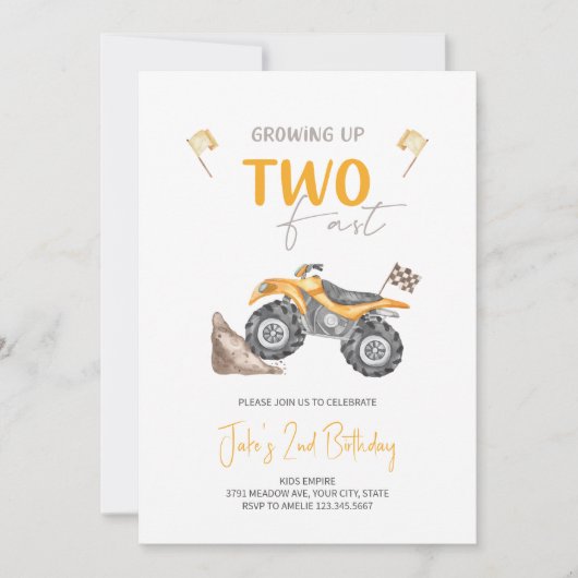 ZWEI Fast 4 Wheeler Quad Bike Einladung zum Geburt (Vorderseite)