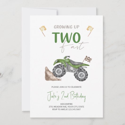 ZWEI Fast 4 Wheeler Quad Bike Einladung zum Geburt (Vorderseite)