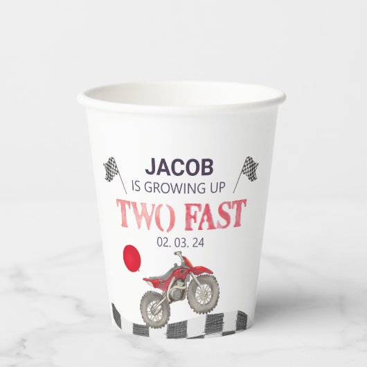Zwei Fast Birthday Dirt Bike Thema Pappbecher (Vorderseite)