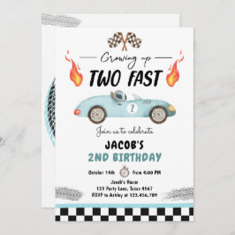 Zwei Fast Birthday Party Blue Race Auto 2. Geburts Einladung