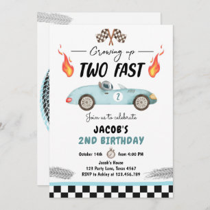 Zwei Fast Birthday Party Blue Race Auto 2. Geburts Einladung