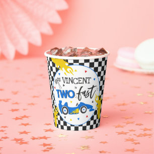 Zwei Fast Birthday Party Blue Race Auto 2. Geburts Pappbecher