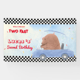 Zwei Fast Blue Bär Race Car 2. HBD Party Banner